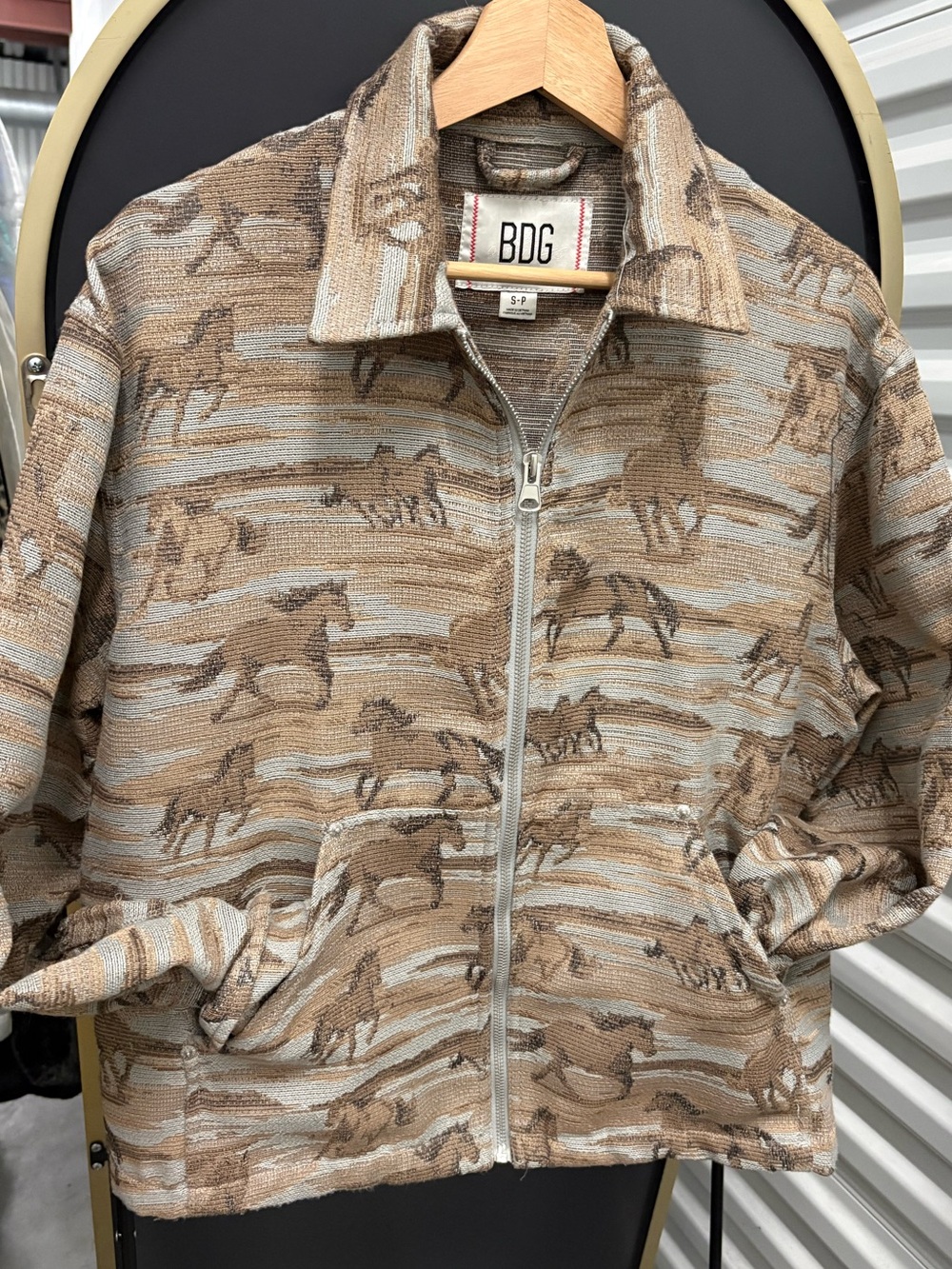 BDG Brown Abstract Camo Zip-Up Jacket w/ Horse Print